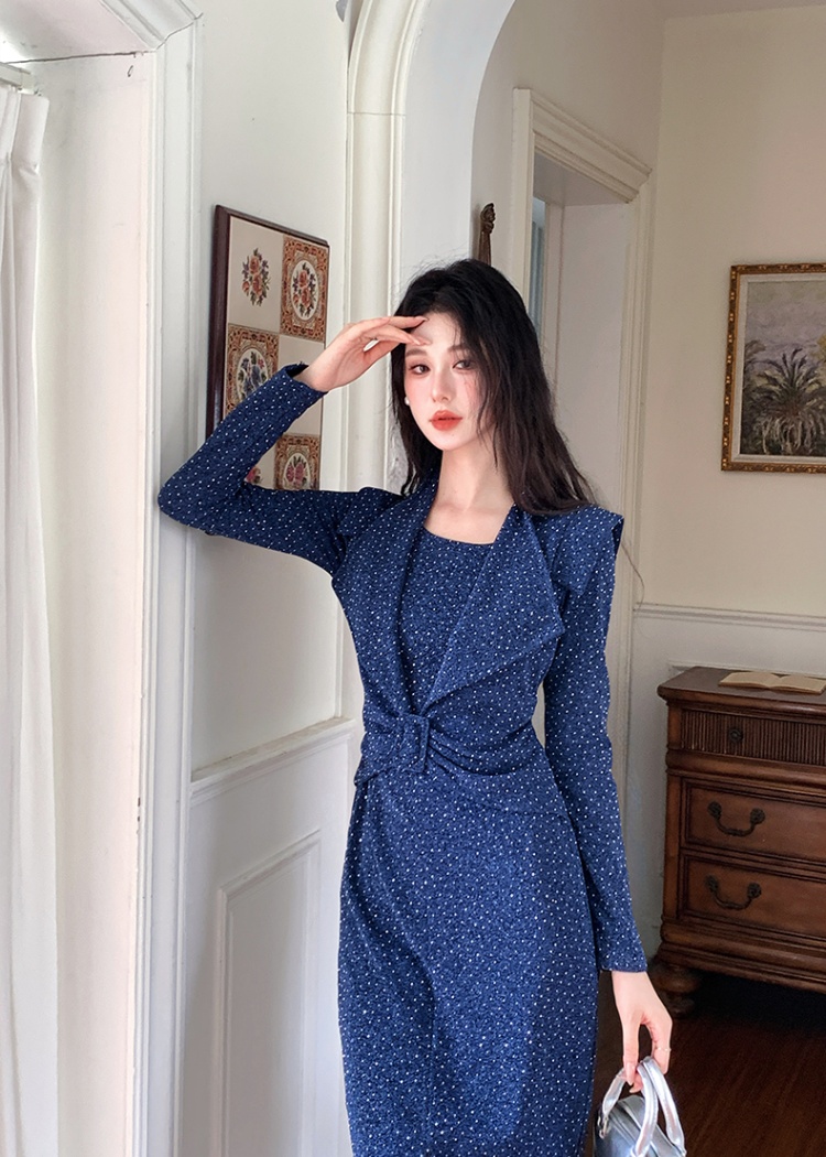 Fashion rhinestone slim pinched waist dress