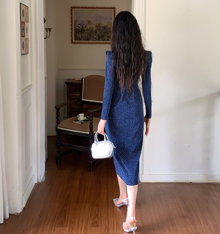 Fashion rhinestone slim pinched waist dress