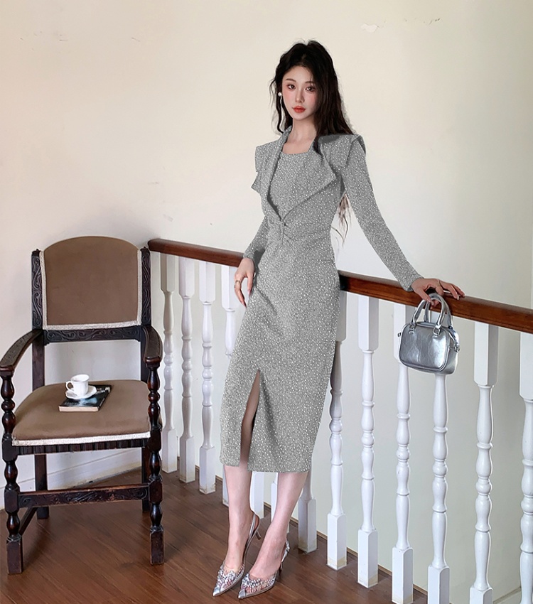 Fashion rhinestone slim pinched waist dress