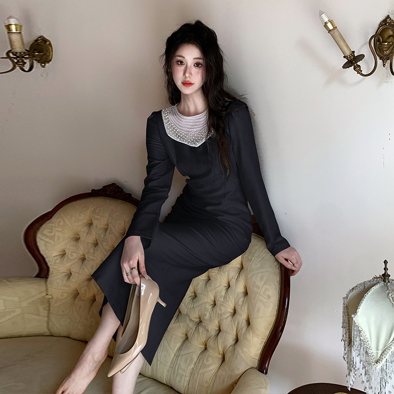 Beading generous slim spring temperament dress for women