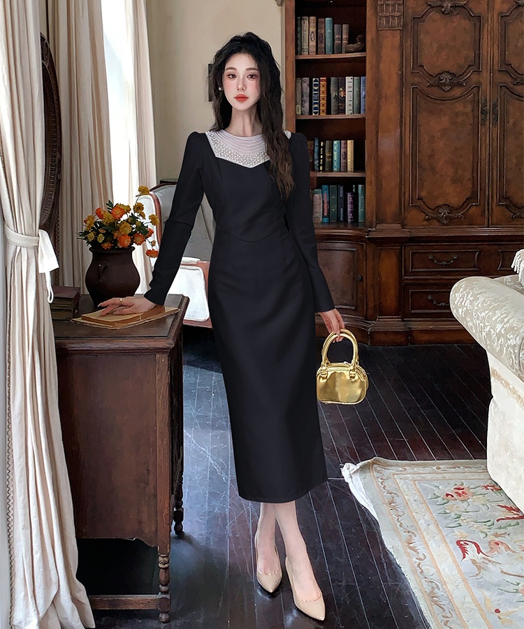 Beading generous slim spring temperament dress for women