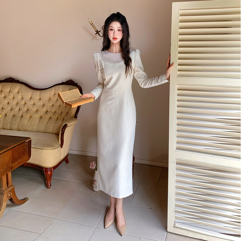 Beading generous slim spring temperament dress for women