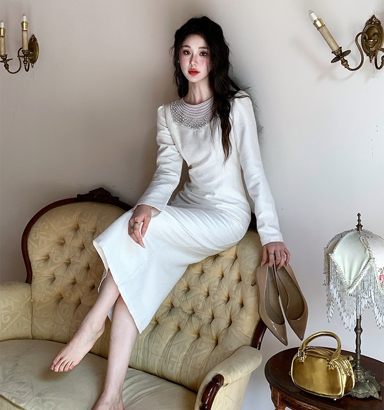 Beading generous slim spring temperament dress for women