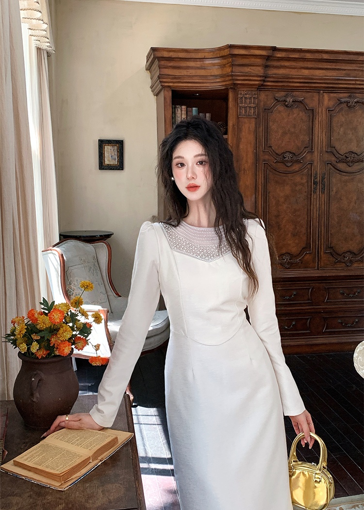 Beading generous slim spring temperament dress for women