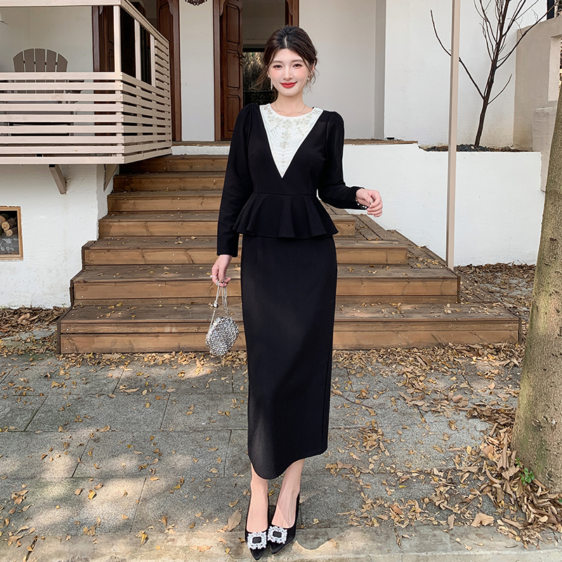 Ladies beading temperament show young splice dress