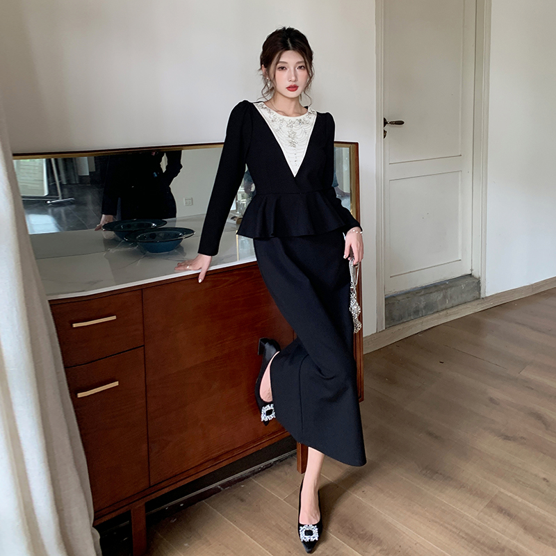 Ladies beading temperament show young splice dress