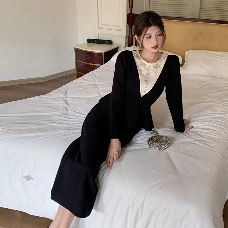 Ladies beading temperament show young splice dress