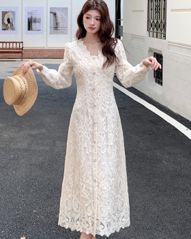 Small fellow lady slim dress long sleeve tender long dress