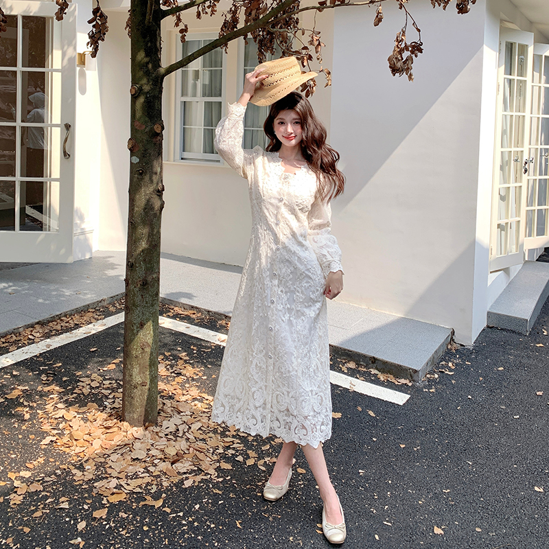 Small fellow lady slim dress long sleeve tender long dress