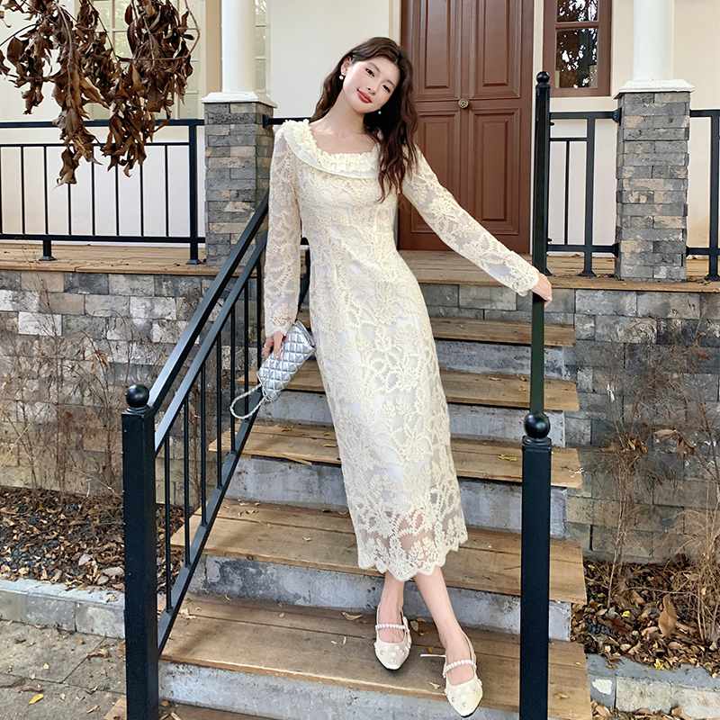 Sexy ladies dress lotus leaf edges elegant long dress