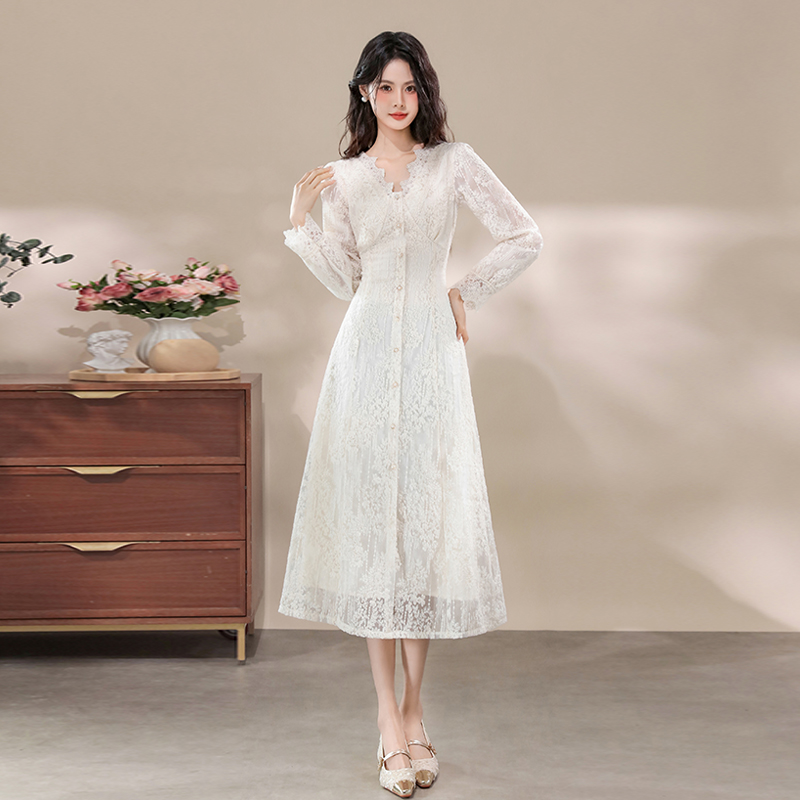 Lace tender dress Korean style temperament long dress