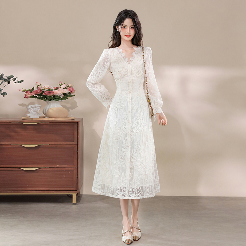 Lace tender dress Korean style temperament long dress