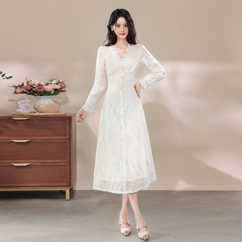 Lace tender dress Korean style temperament long dress