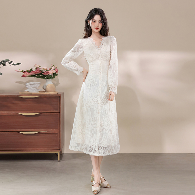 Lace tender dress Korean style temperament long dress