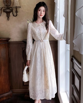 Beading long sleeve doll collar slim dress