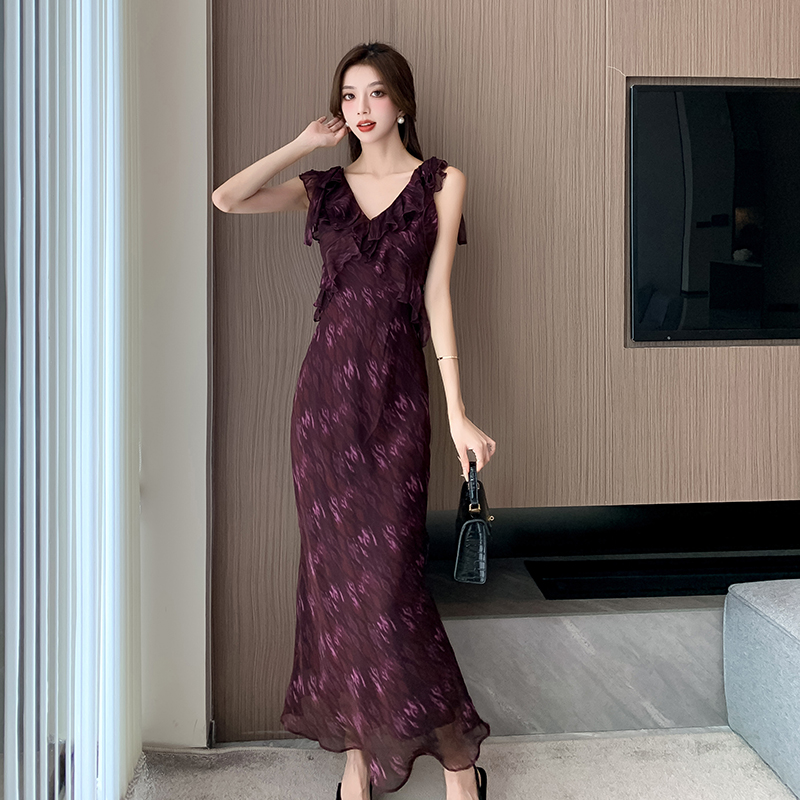 Chiffon small fellow temperament sleeveless dress for women