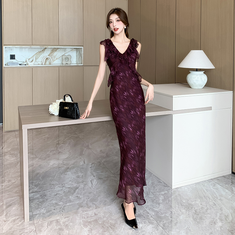 Chiffon small fellow temperament sleeveless dress for women