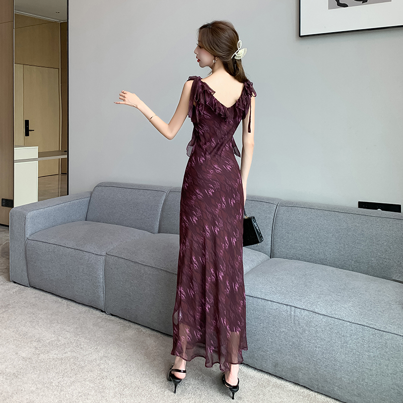 Chiffon small fellow temperament sleeveless dress for women