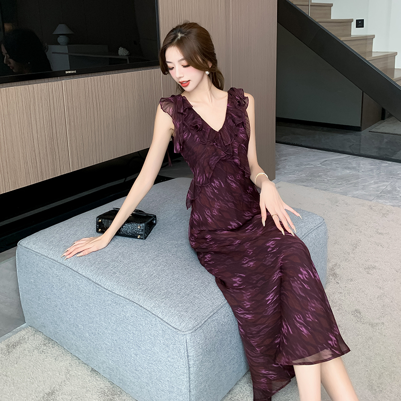 Chiffon small fellow temperament sleeveless dress for women