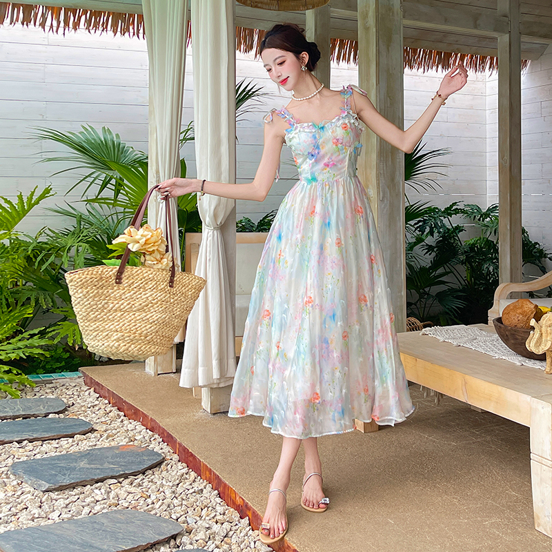 Butterfly painting France style long summer dress
