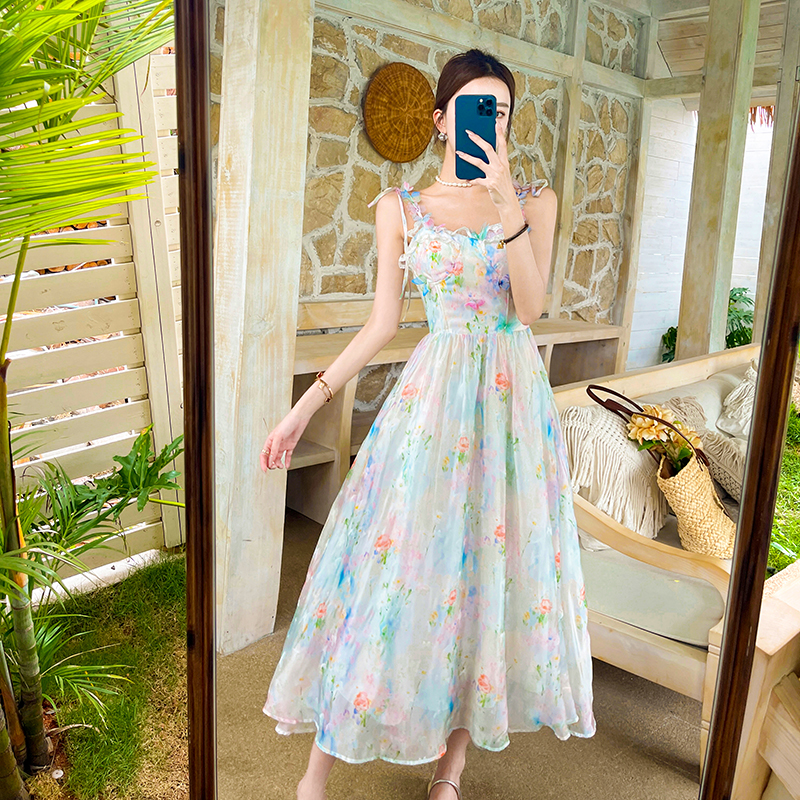 Butterfly painting France style long summer dress
