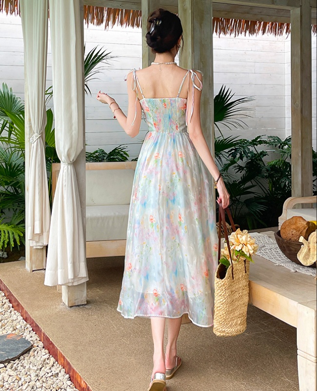 Butterfly painting France style long summer dress