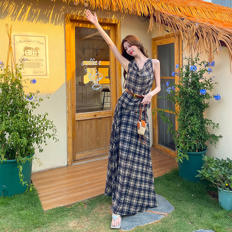 France style dress retro long skirt a set for women