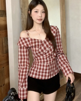 Retro long sleeve V-neck shirt niche fat tops