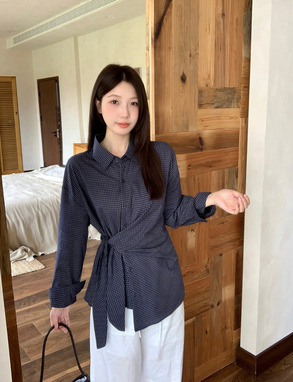 Niche irregular tops spring bandage shirt for women