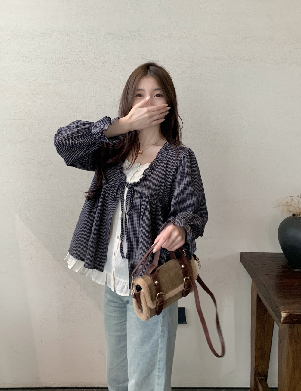 Korean style Pseudo-two show young frenum tops