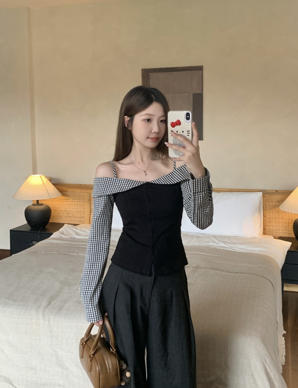 Large yard flat shoulder slim plaid spring fat tops