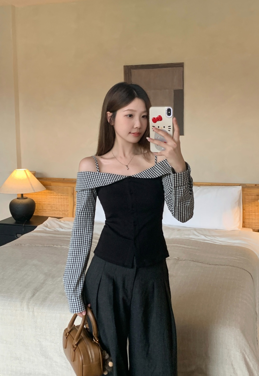 Large yard flat shoulder slim plaid spring fat tops