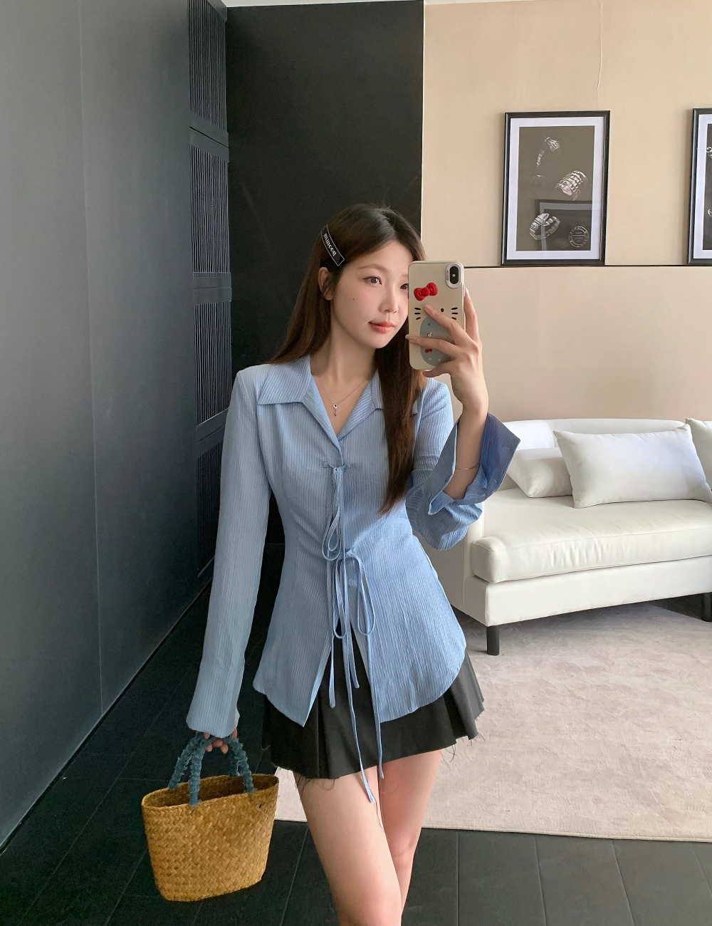 Large yard all-match tops enticement pinched waist shirt