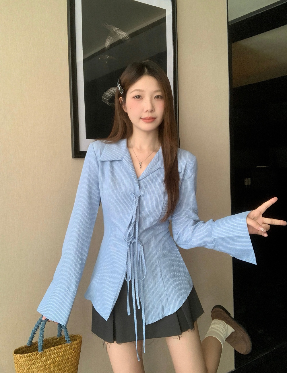 Large yard all-match tops enticement pinched waist shirt