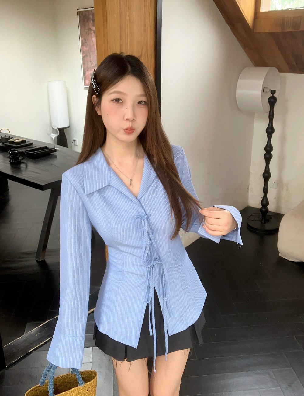 Large yard all-match tops enticement pinched waist shirt