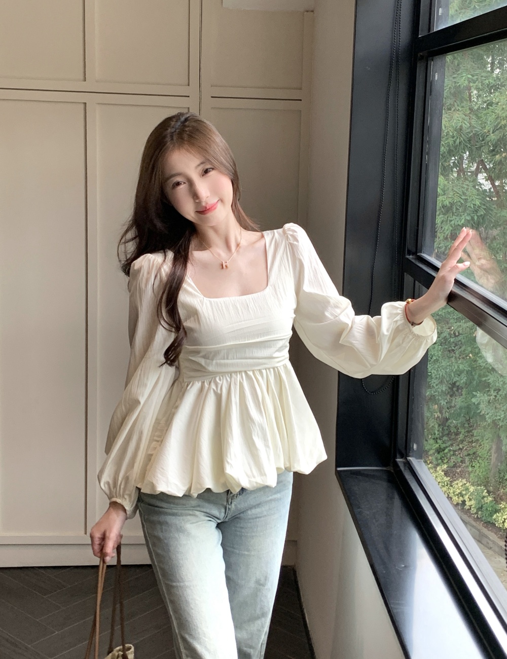 Square collar large yard shirt spring Cover belly tops