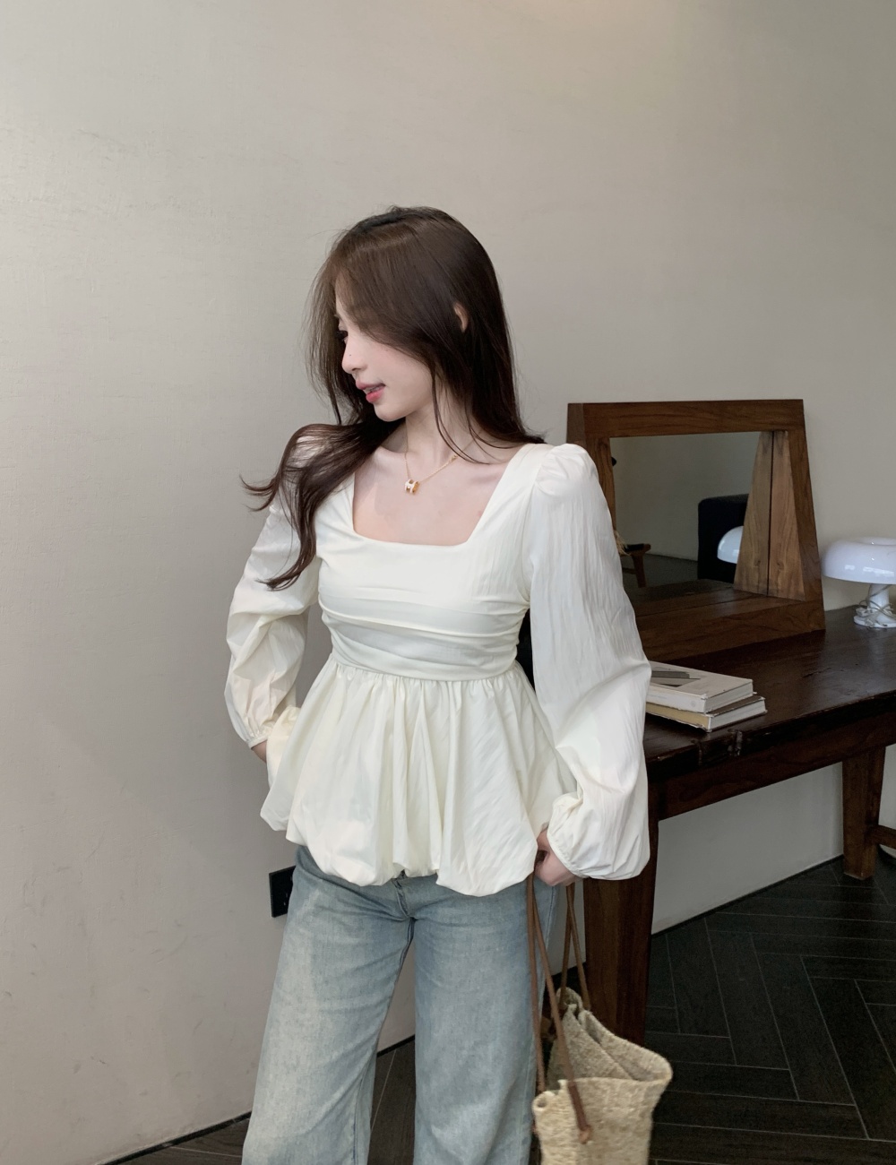 Square collar large yard shirt spring Cover belly tops