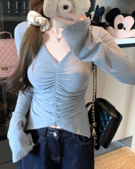 Fold spring T-shirt pinched waist fat bottoming shirt