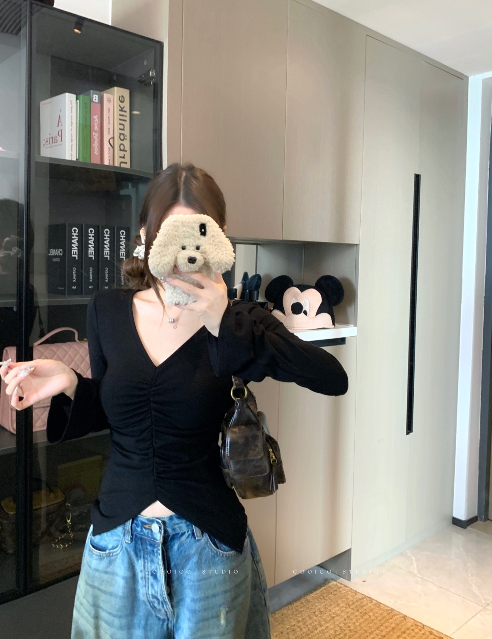 Fold spring T-shirt pinched waist fat bottoming shirt