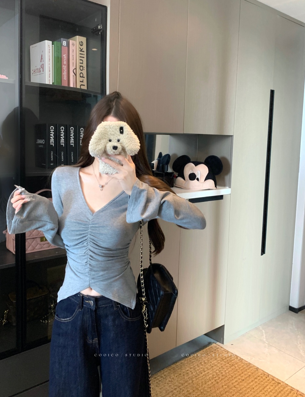 Fold spring T-shirt pinched waist fat bottoming shirt