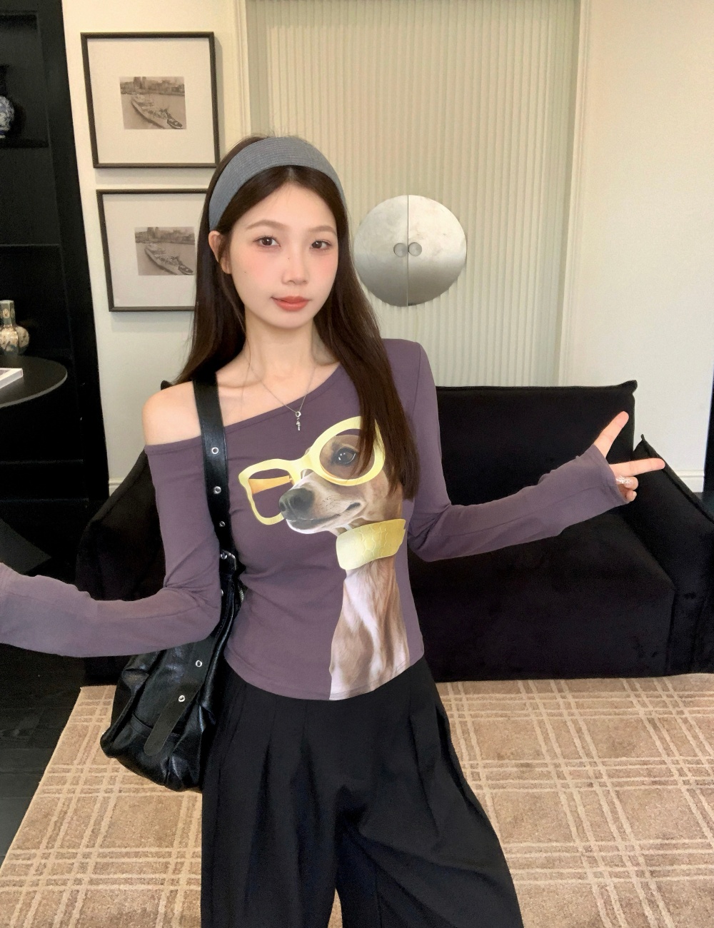 Oblique collar strapless T-shirt retro tops for women