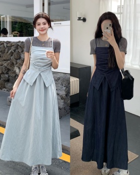 Large yard slim dress fold Korean style vest 2pcs set