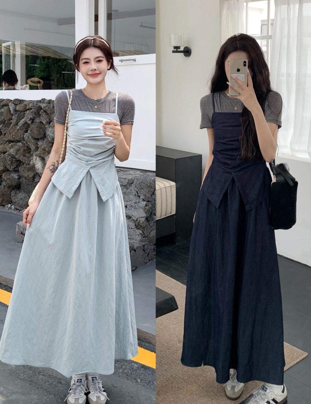 Large yard slim dress fold Korean style vest 2pcs set