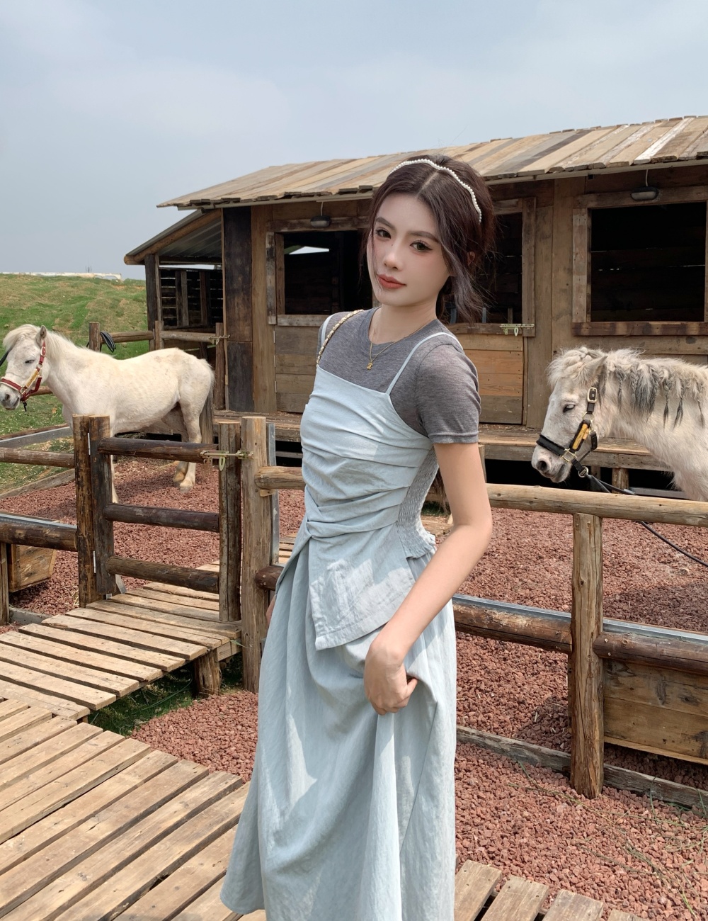 Large yard slim dress fold Korean style vest 2pcs set