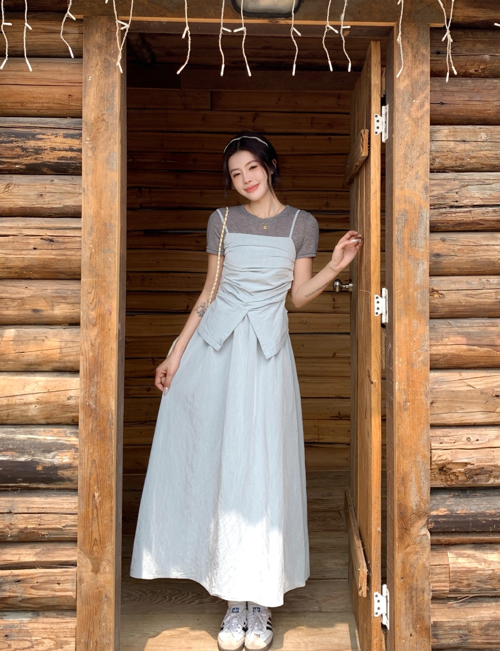 Large yard slim dress fold Korean style vest 2pcs set