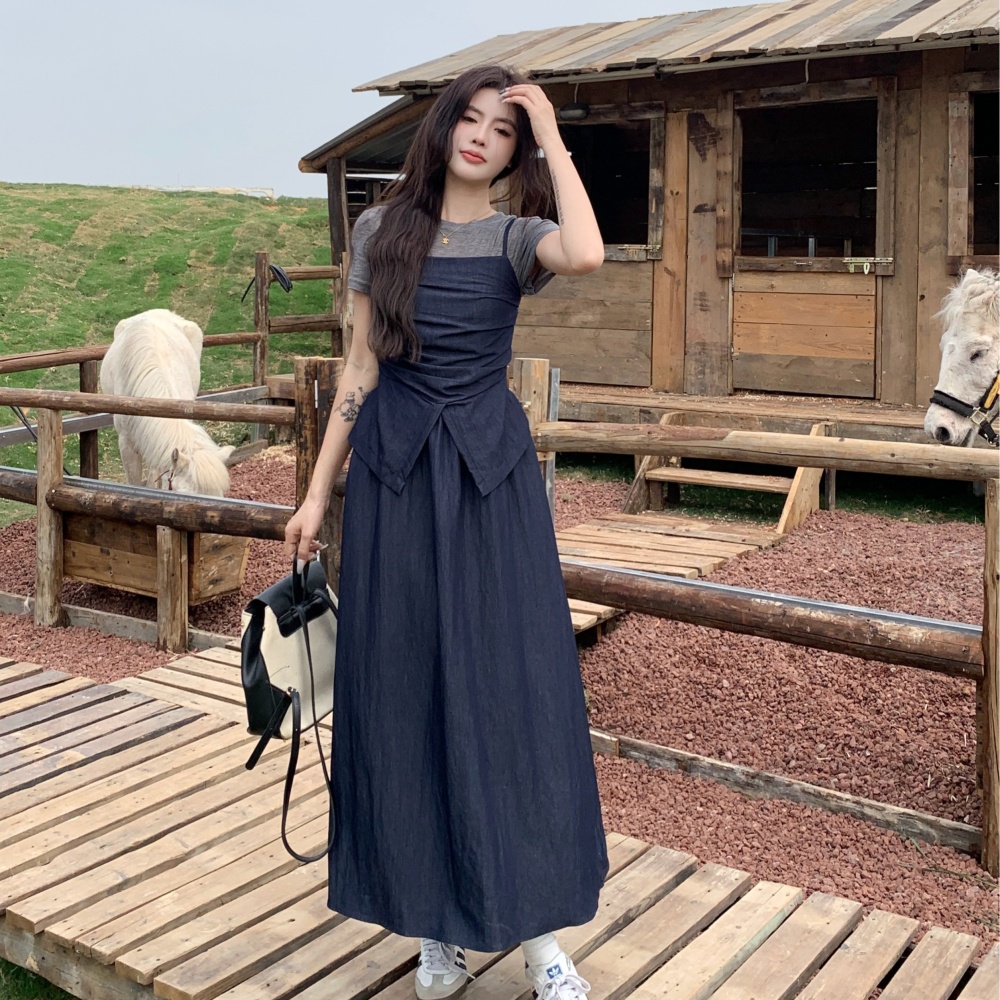 Large yard slim dress fold Korean style vest 2pcs set