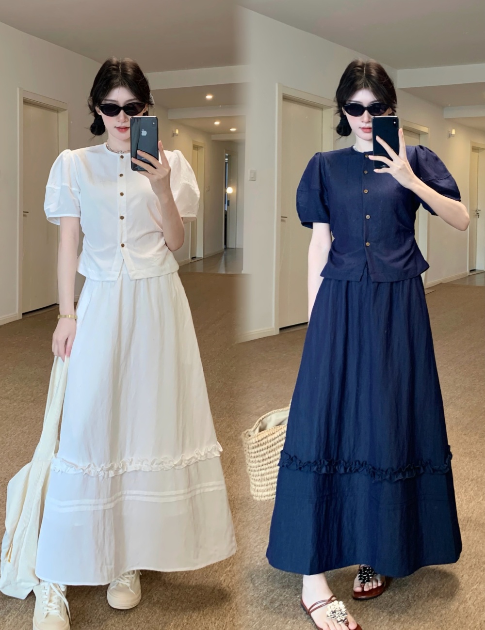 Splice slim skirt France style small shirt a set