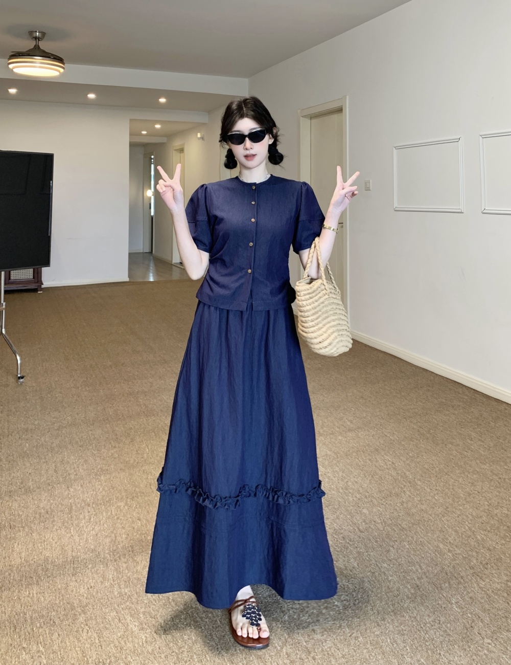 Splice slim skirt France style small shirt a set