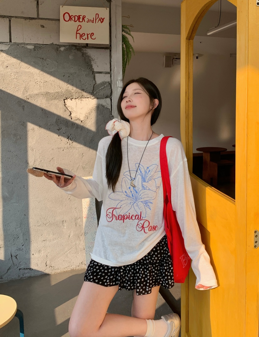 Summer white large yard T-shirt sunscreen Korean style tops