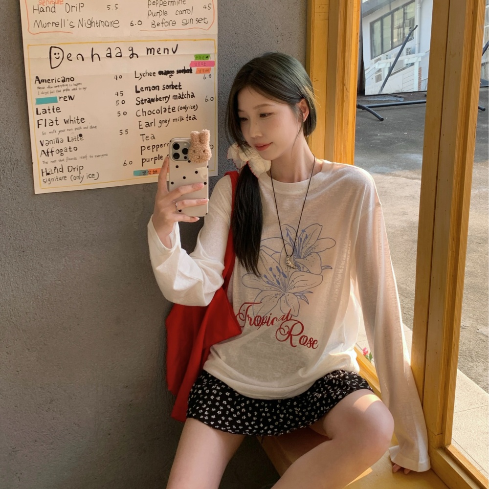 Summer white large yard T-shirt sunscreen Korean style tops